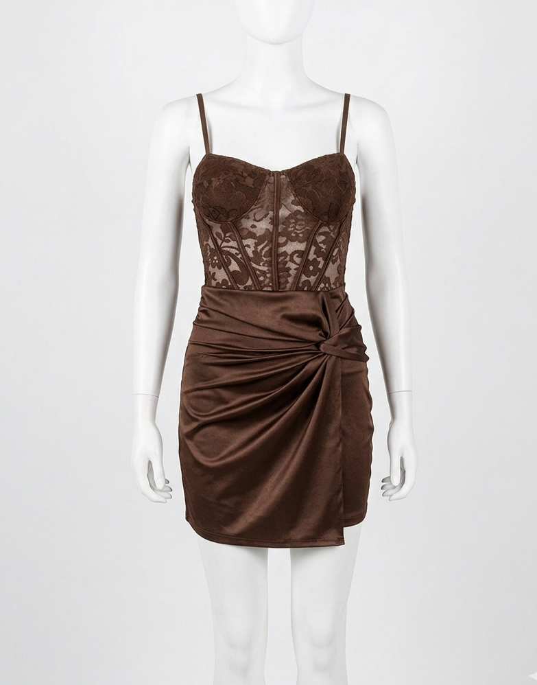 Abito Mini "Chocolate Charm" – Bustier e Drappeggio