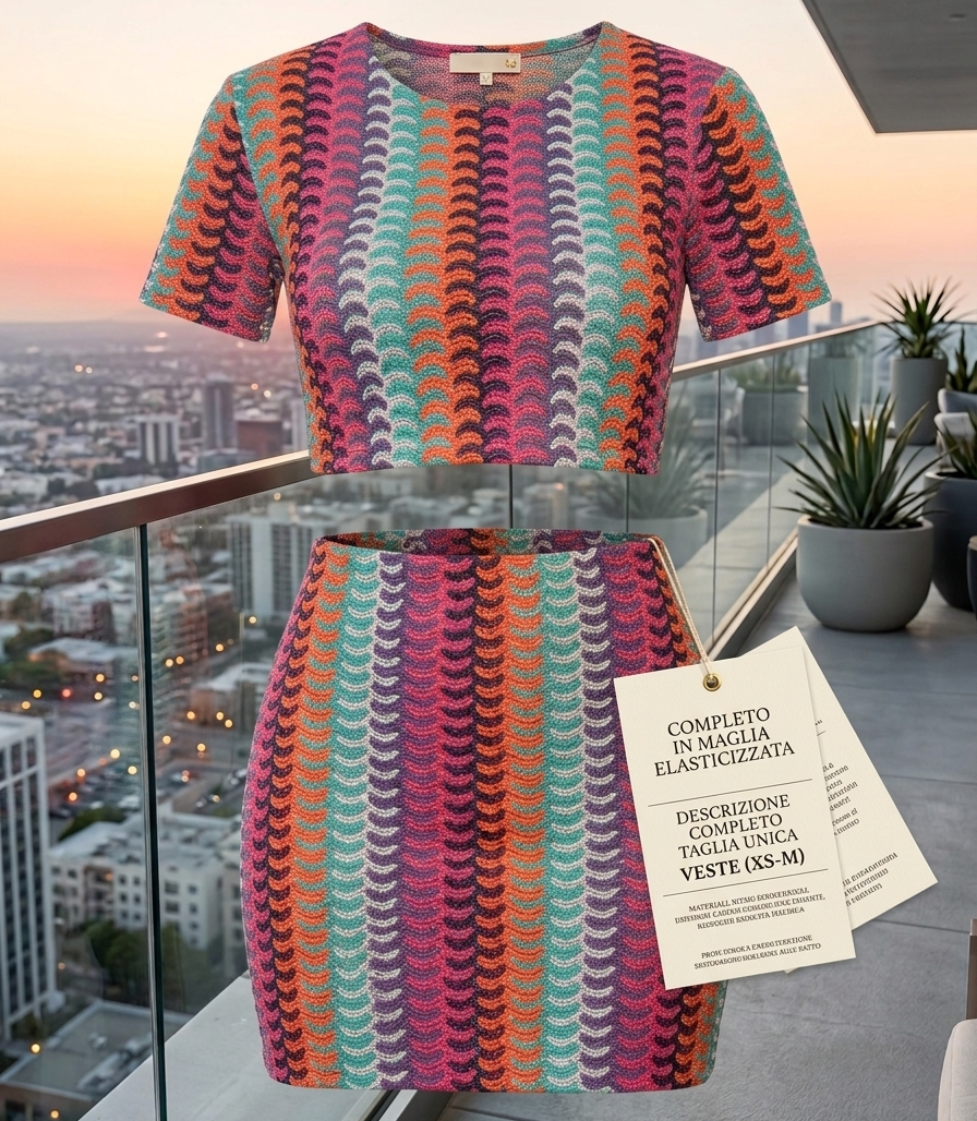 Completo Due Pezzi in Maglia Fantasia Multicolore