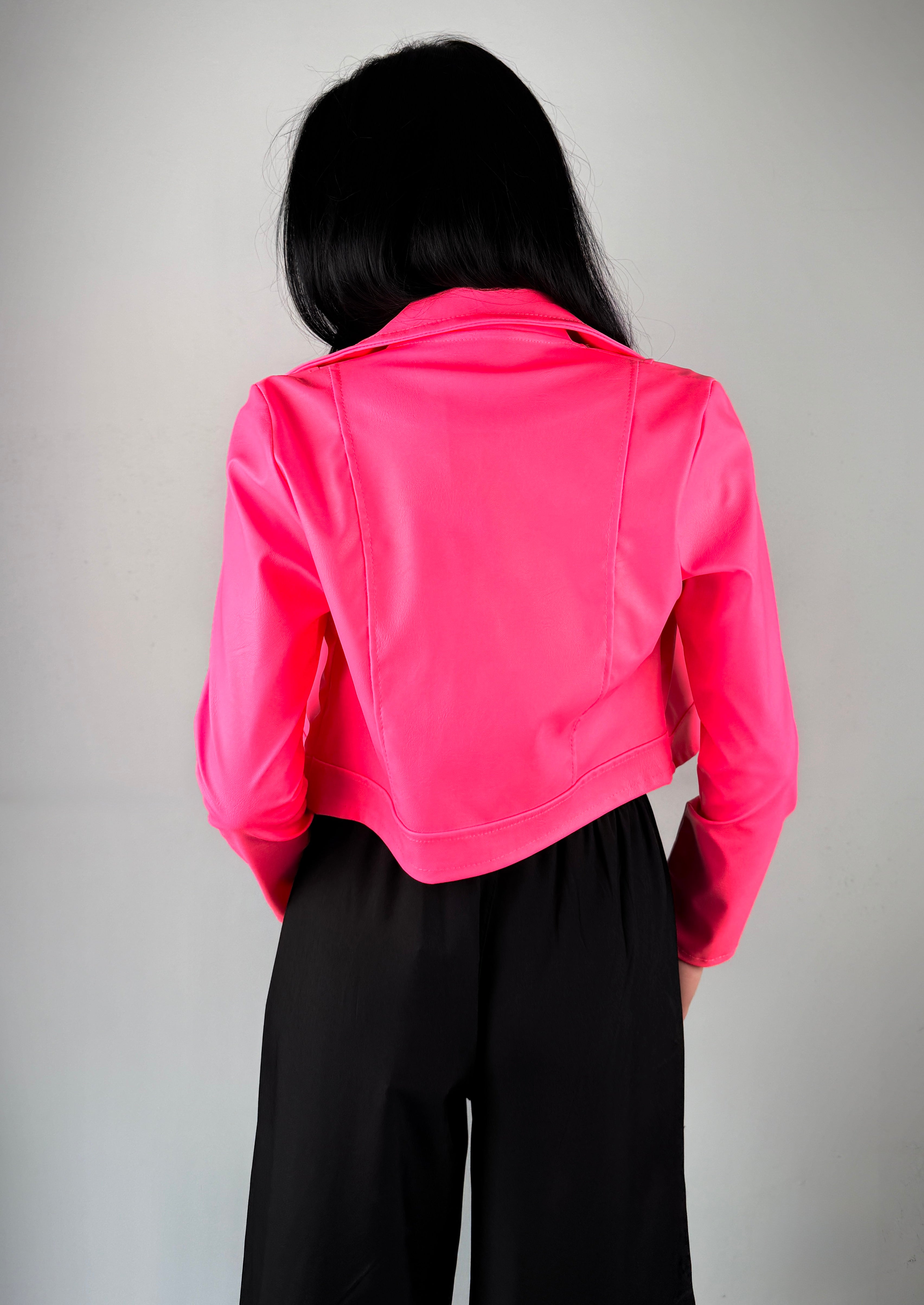 Chiodo in Ecopelle "Neon Glam" – Rosa Fluore