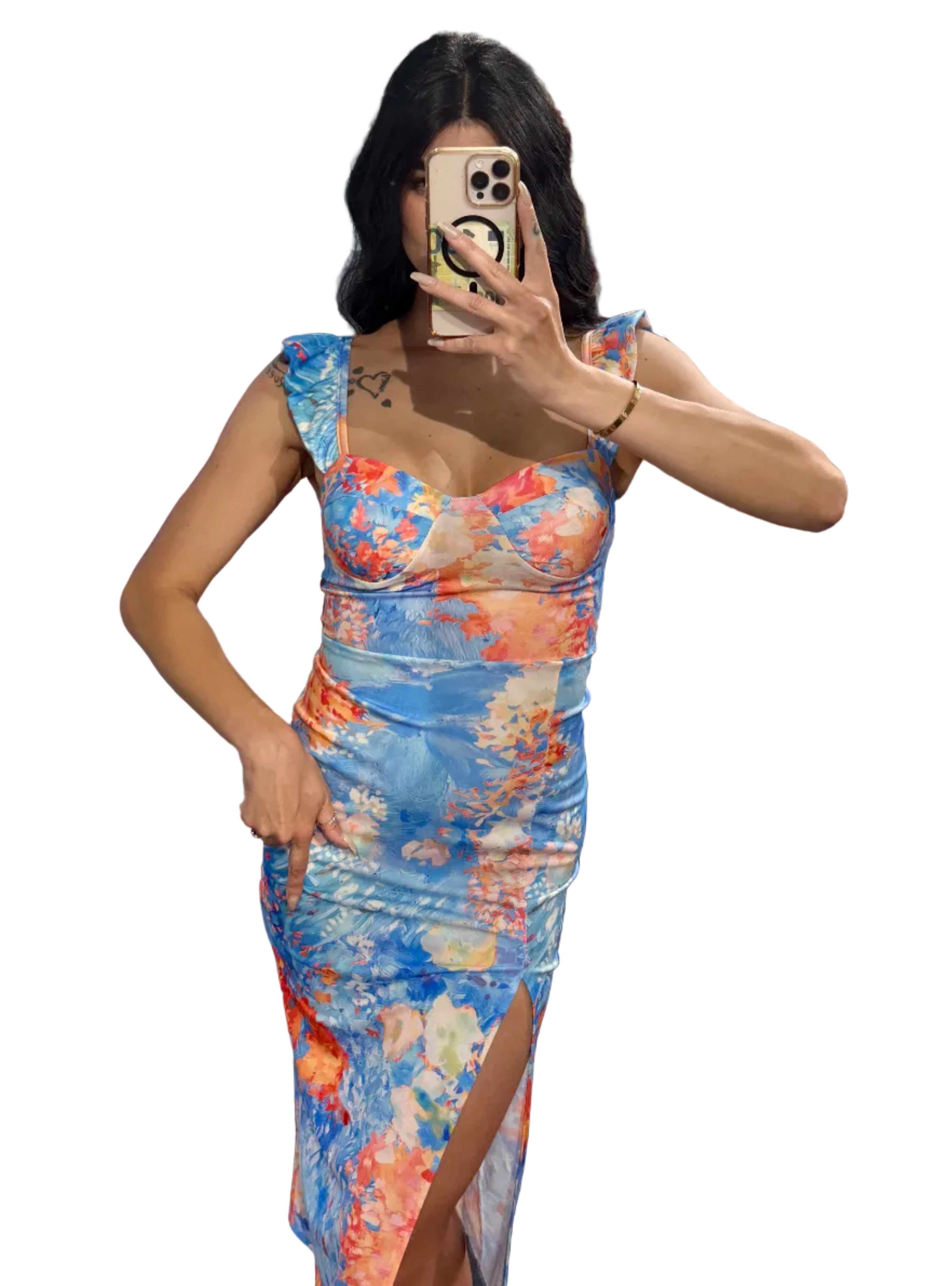 Abito Midi con Coppa Preformata e Spacco Laterale – Collezione Esclusiva