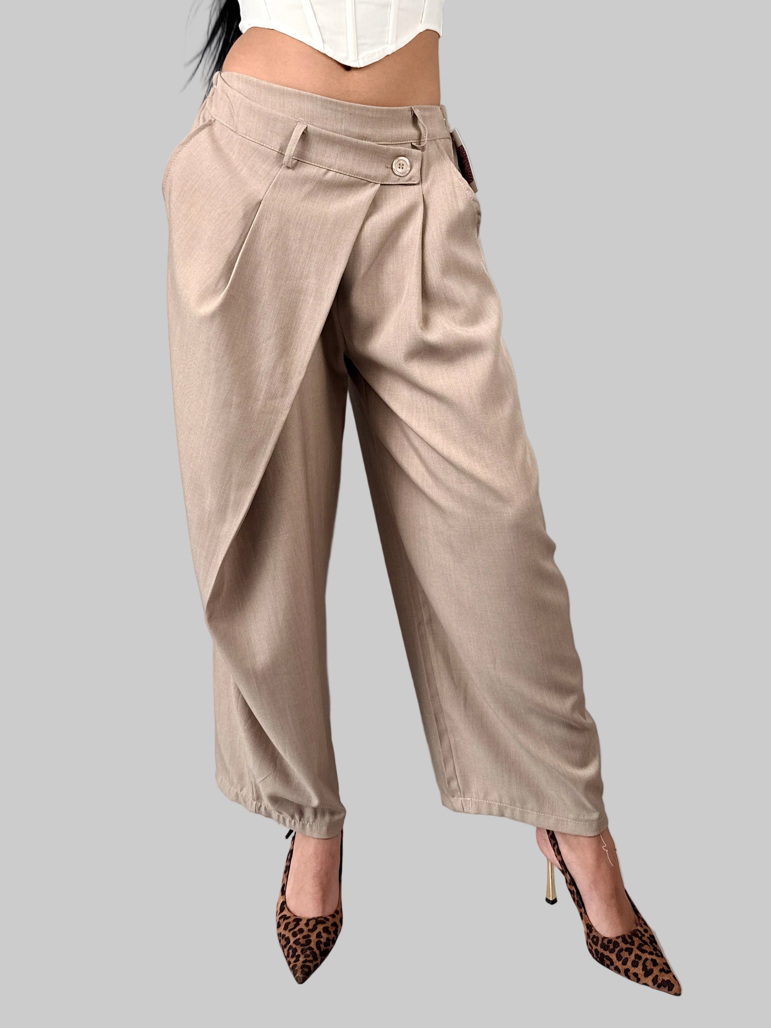 Pantaloni Wide Leg con Vita Asimmetrica – Taglia Unica