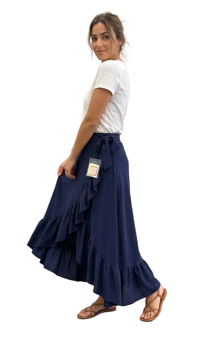 Gonna Maxi a Portafoglio Regolabile con Volant – Blu Navy