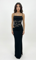 Abito Lungo "Night Mystery" – Nero con Bustier in Pizzo