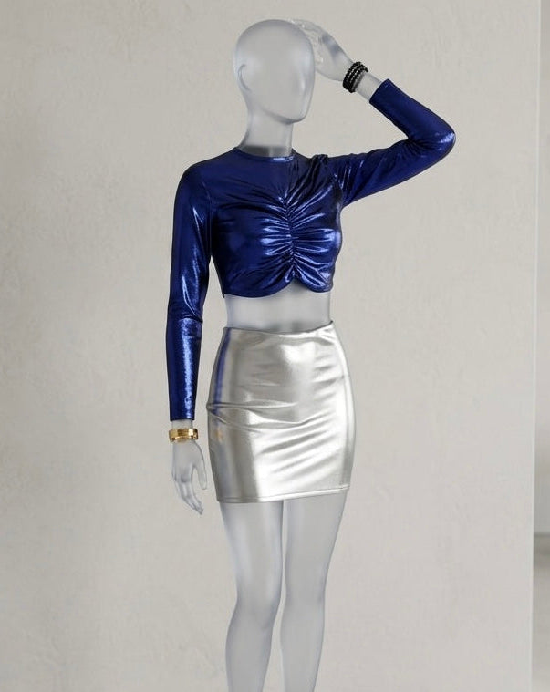 Crop Top Metallizzato Drappeggiato