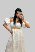 Abito Lungo in Sangallo "Boho-Chic" – Bianco Ottico (Cintura Inclusa)