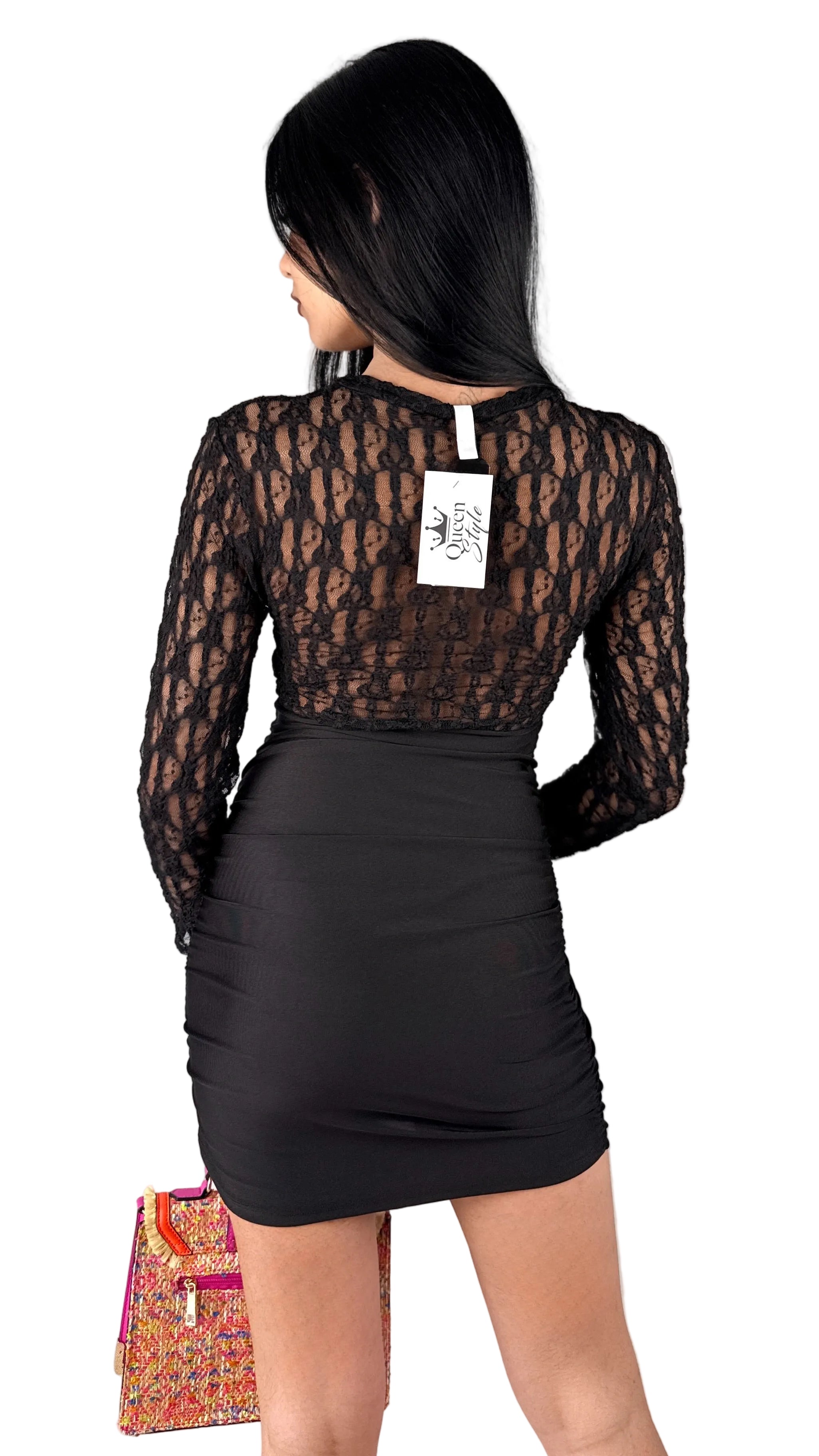 Abito Mini "Queen Style" in Pizzo  – Nero