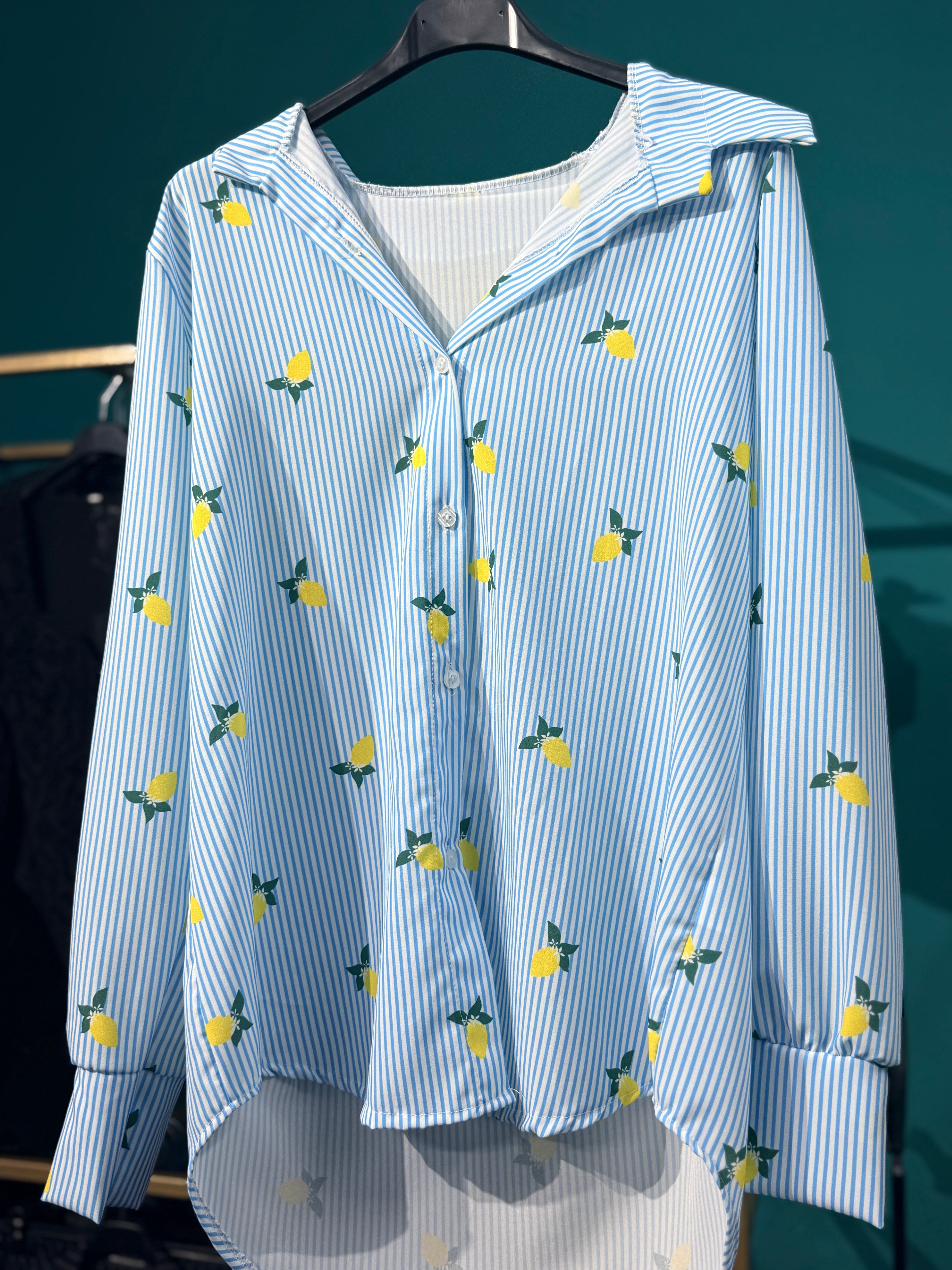 Camicia Oversize "Capri Vibes" a Righe e Limoni – Taglia Unica