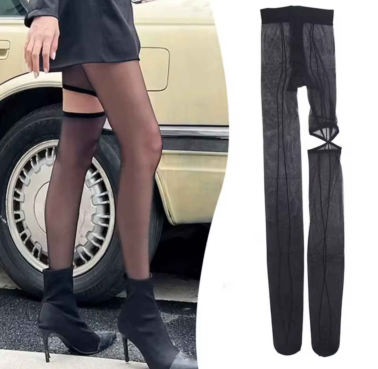 Collant Velati con Riga Posteriore e Dettaglio Cut-