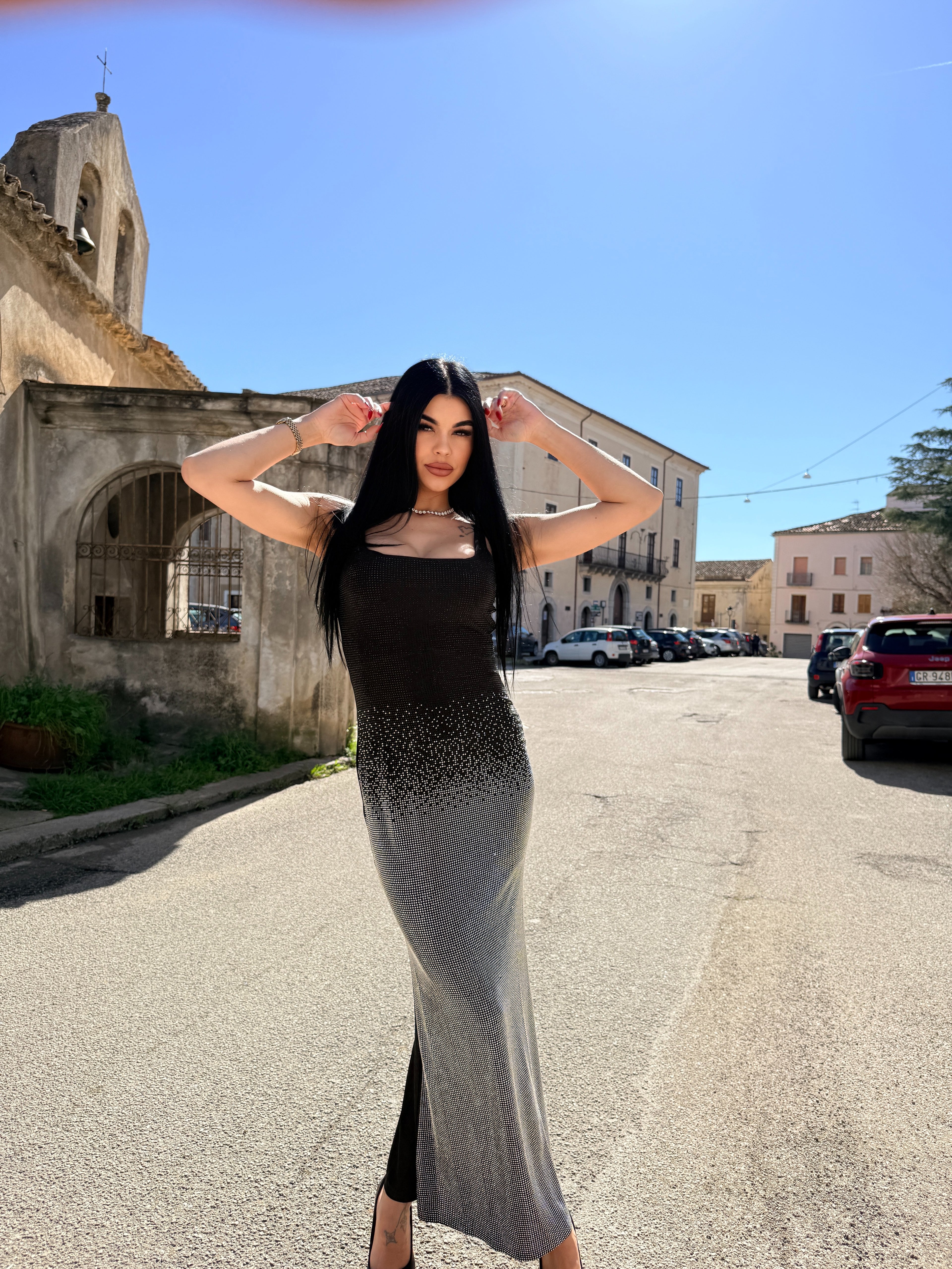 Abito Lungo "Night Star" – Effetto Ombré con Cristalli