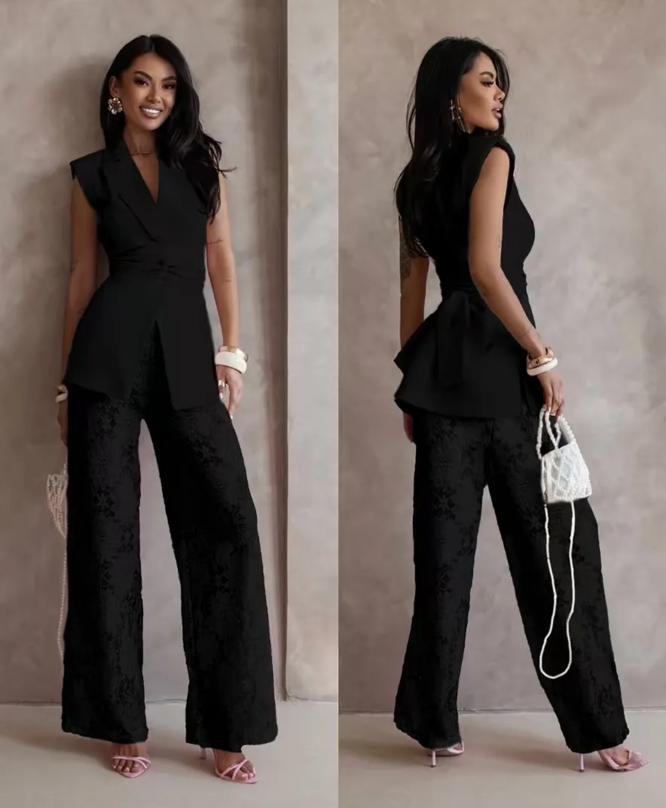 Completo "Chic" – Gilet Strutturato e Pantaloni in Pizzo
