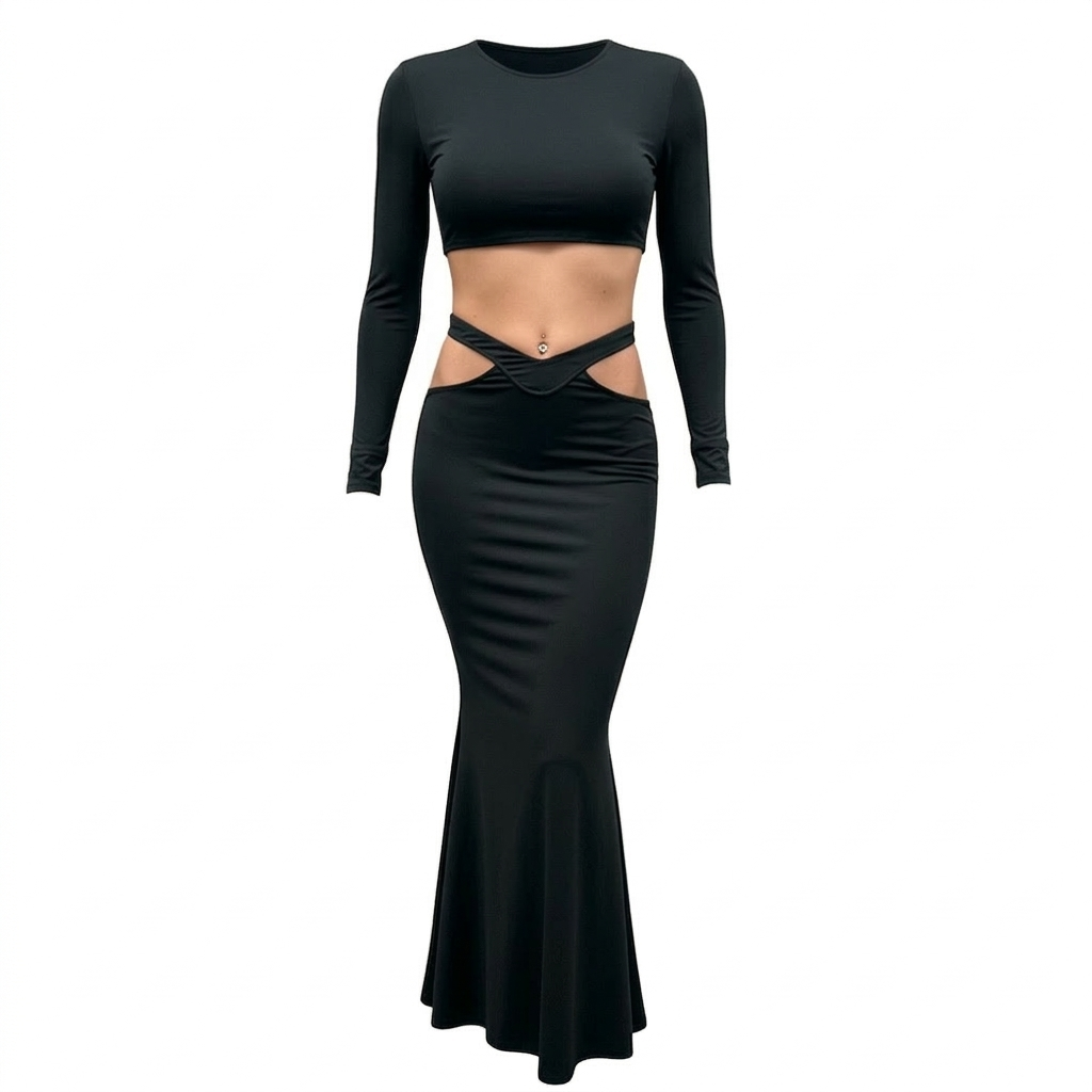 Set Coordinato "Midnight Siren" – Crop Top & Gonna a Sirena