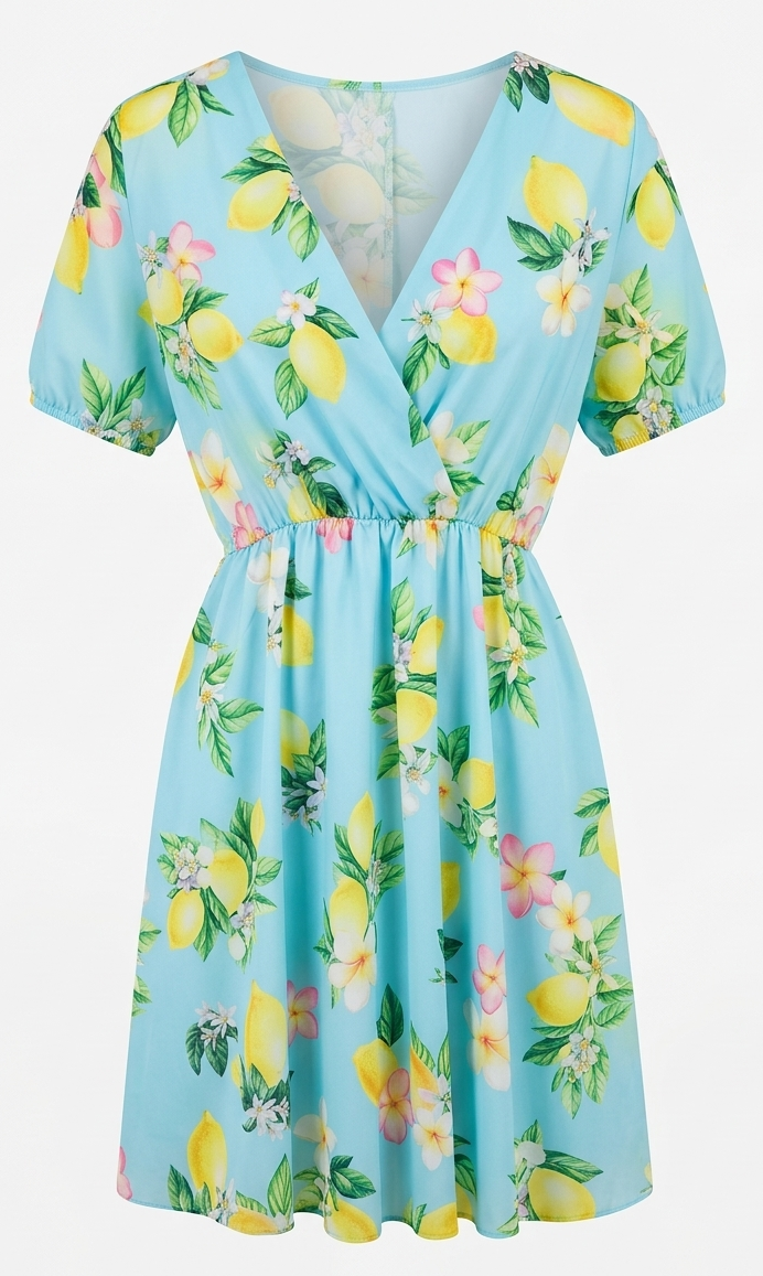 Mini Dress "Capri Breeze" – Stampa Limoni & Fiori