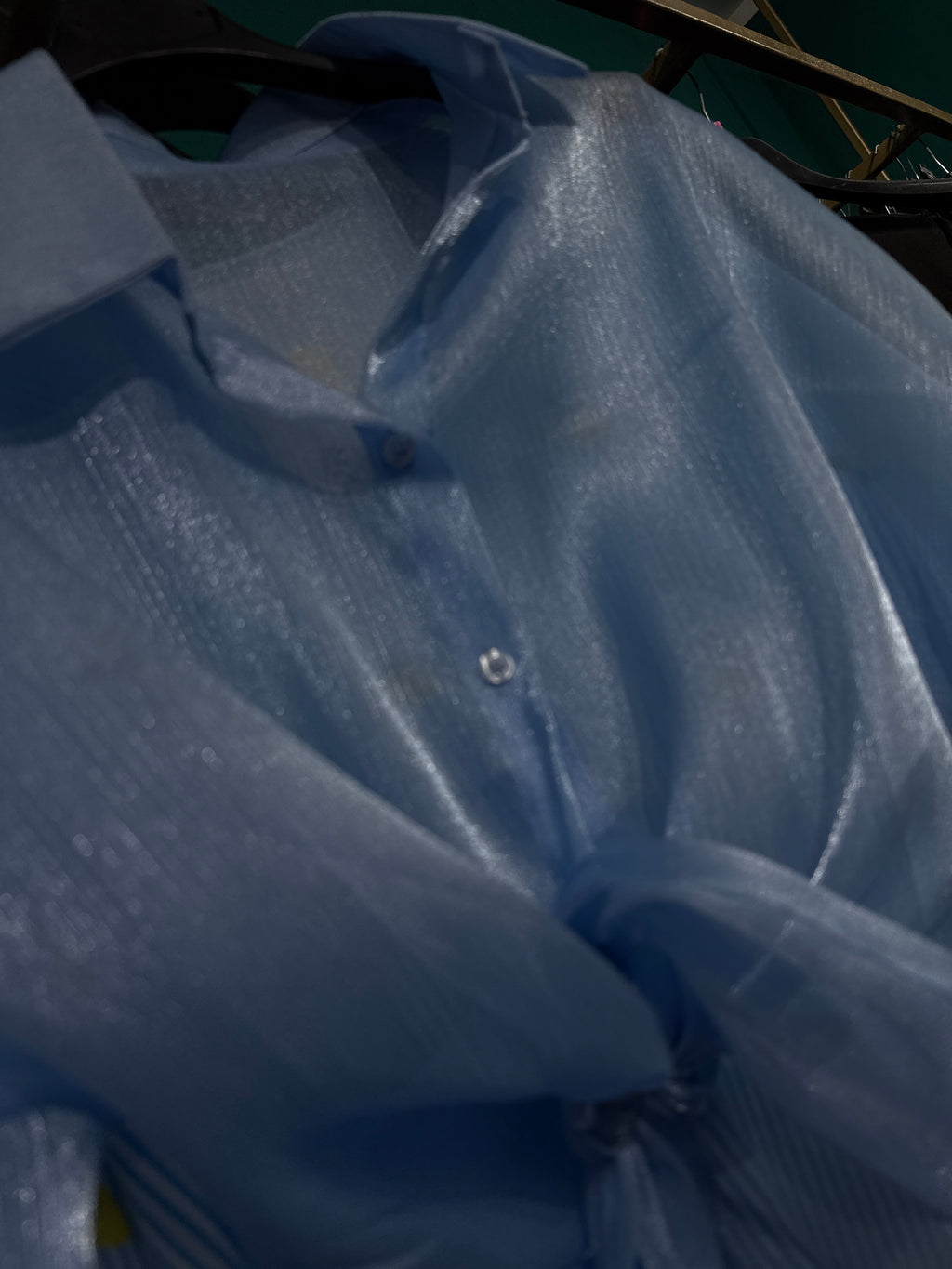 Camicia "Aura" in Organza Shimmer – Celeste Pastello