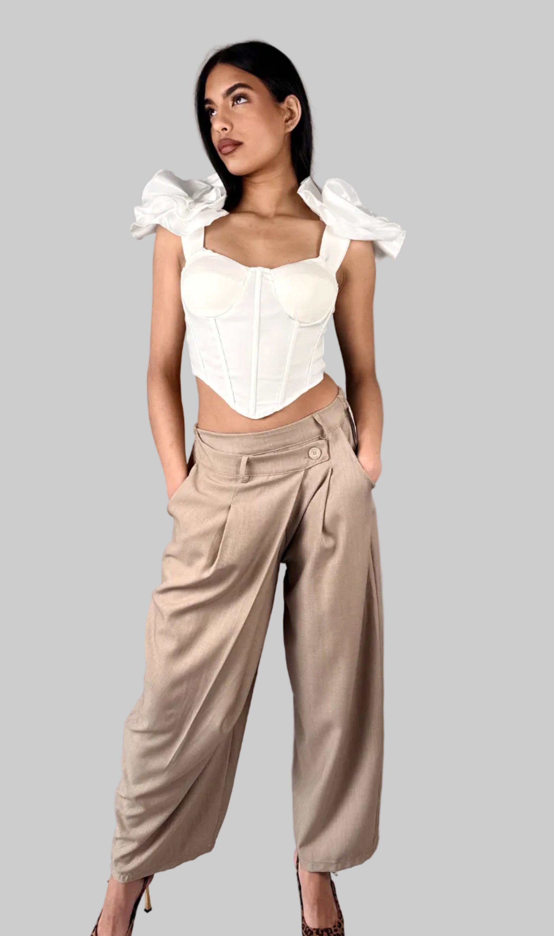 Pantaloni Wide Leg con Vita Asimmetrica – Taglia Unica