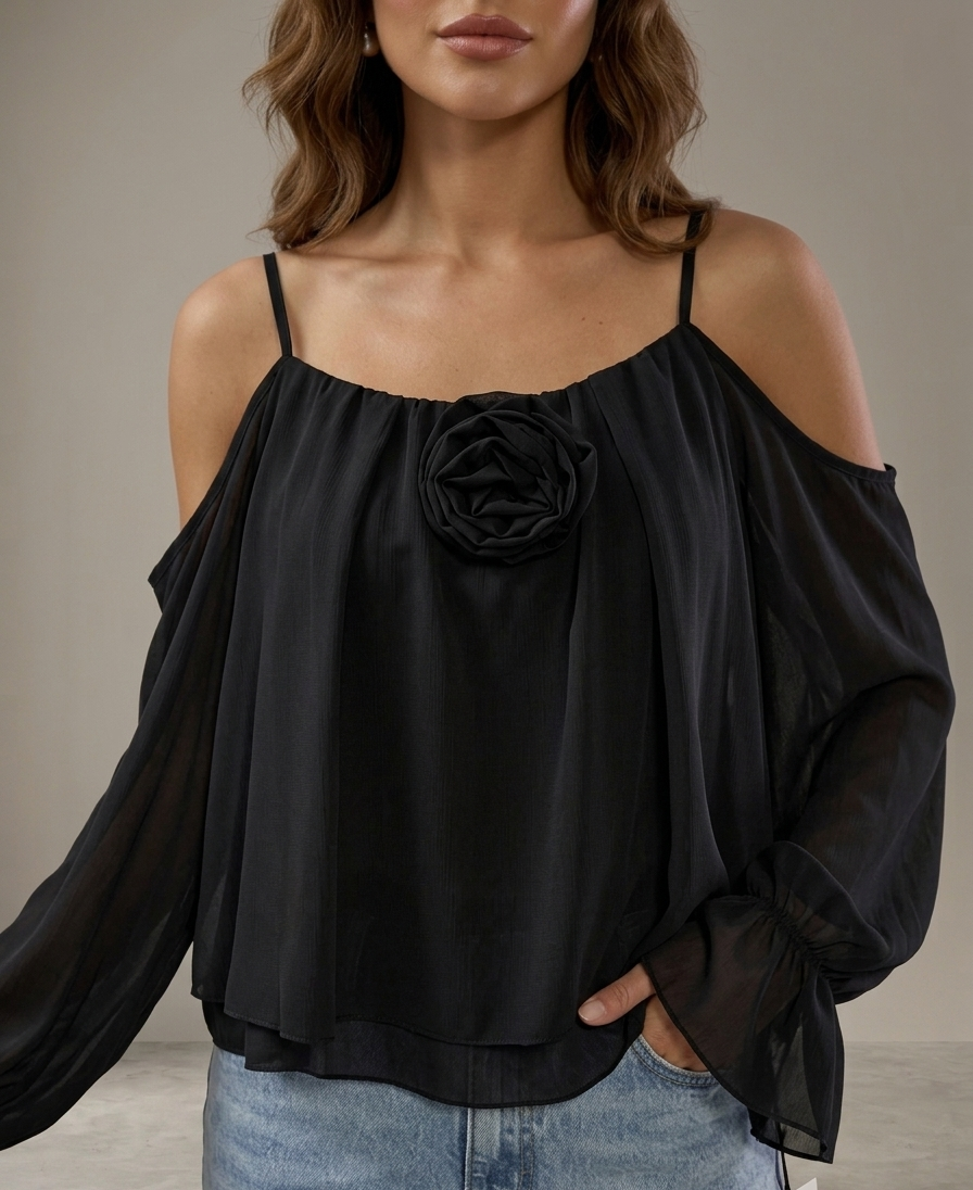Blusa Romantica con Maxi Rosa - Taglia Unica