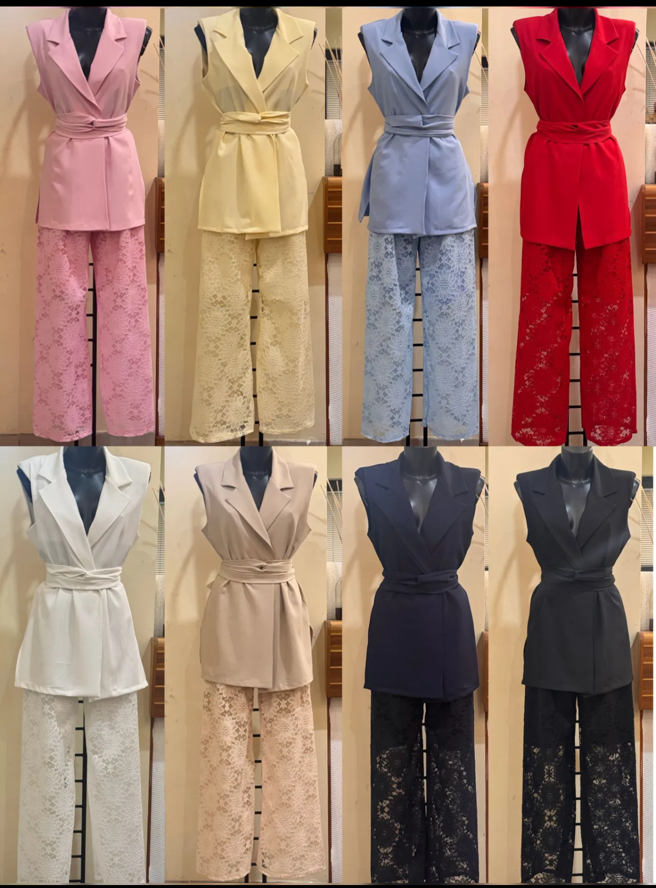Completo "Chic" – Gilet Strutturato e Pantaloni in Pizzo