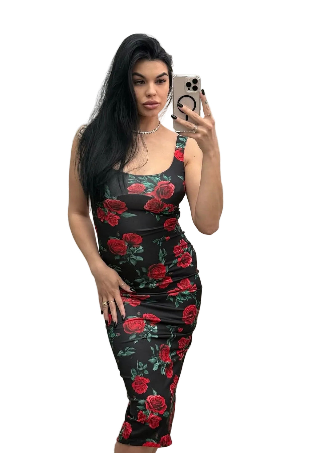 Abito Midi "Rose Noir" – Eleganza Elasticizzata
