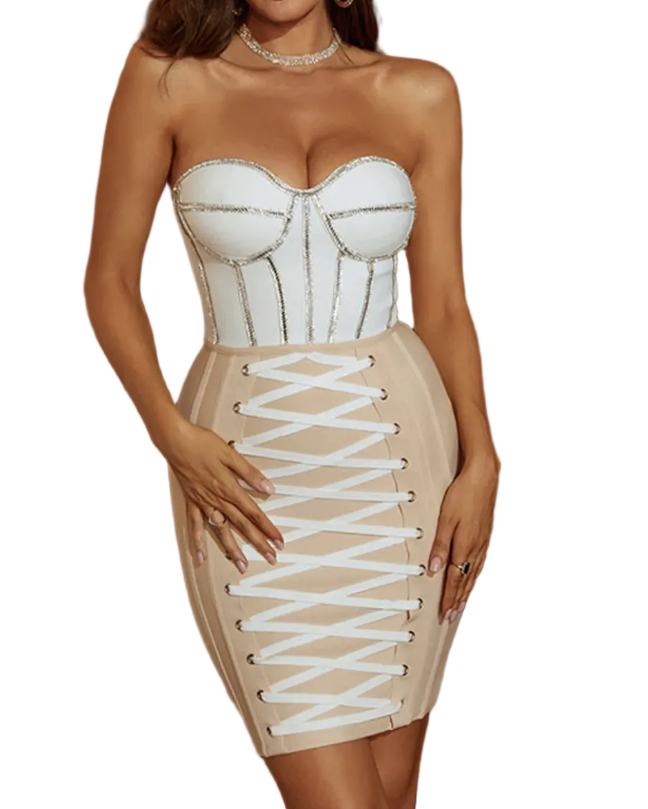 Abito Bandage Bicolor con Corsetto e Stringhe