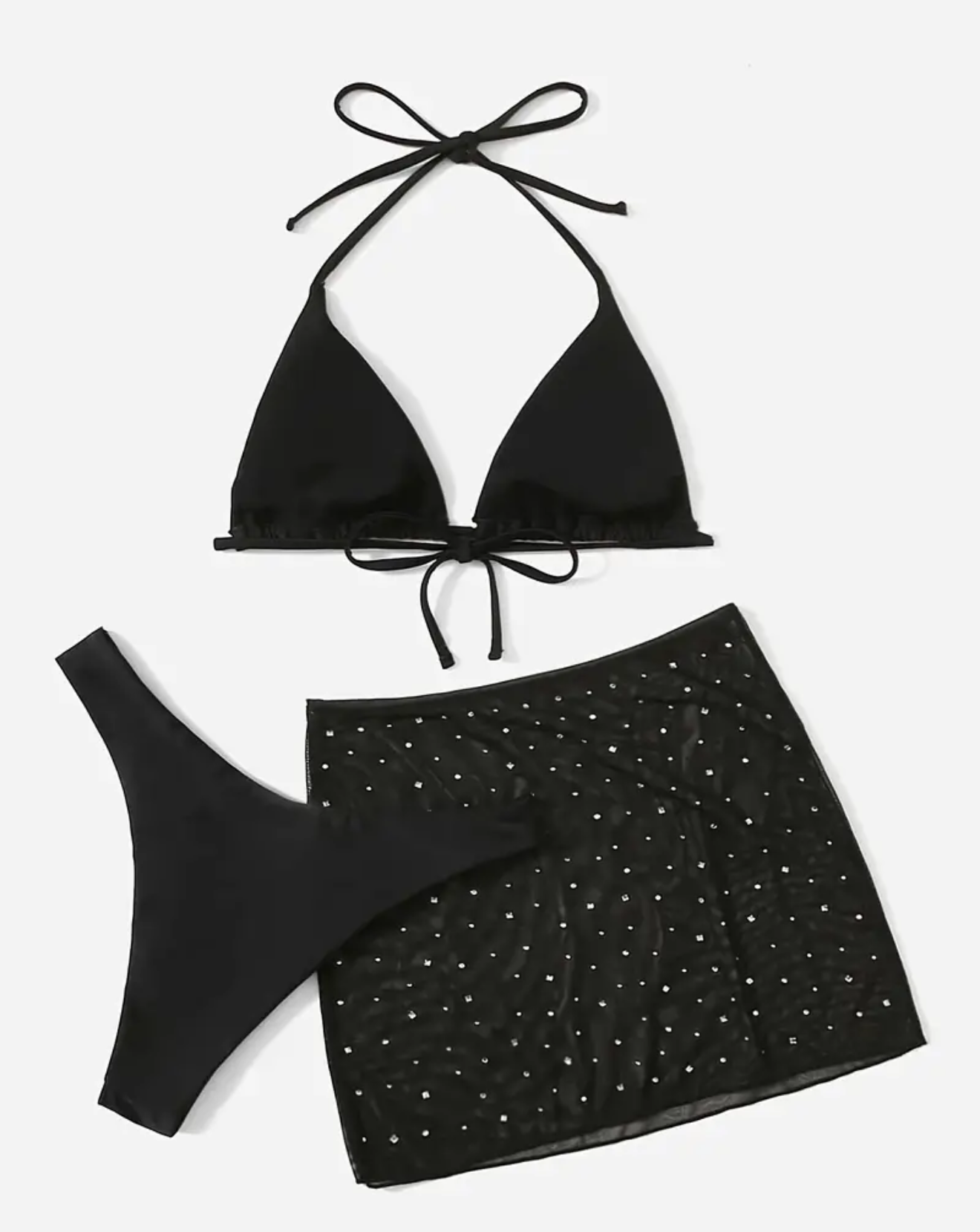 Set Bikini Tre Pezzi con Dettagli Strass